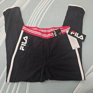 Fila Heritage Women's Black Capri Leggings with White Stripe Size Large